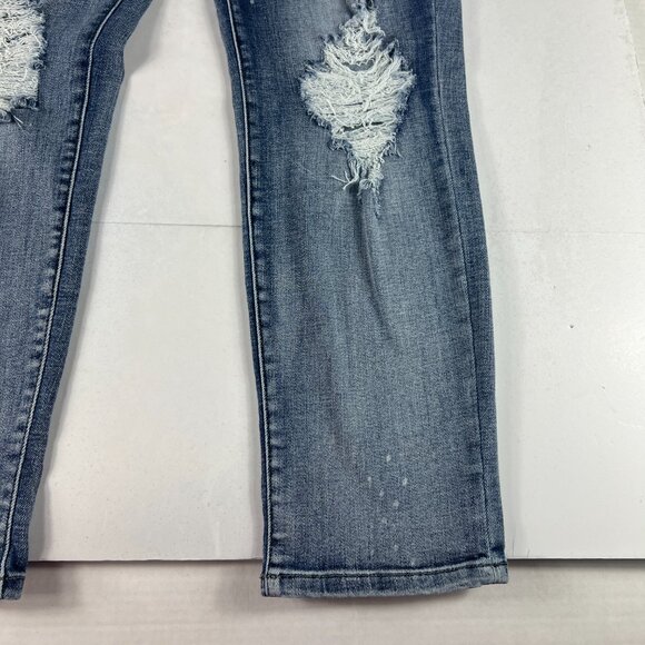 Judy Blue Jean Women Measured 35x30 Boyfriend Blue Faded Distressed Denim Tag 32 - Picture 5 of 16